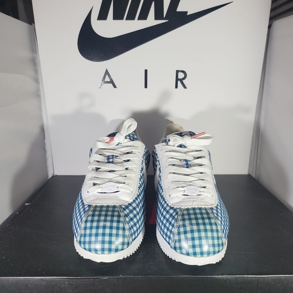 Size 8.5- Nike Classic Cortez QS Womens White Blue Plaid BV4890-101 Sneakers. FI - Picture 6 of 12